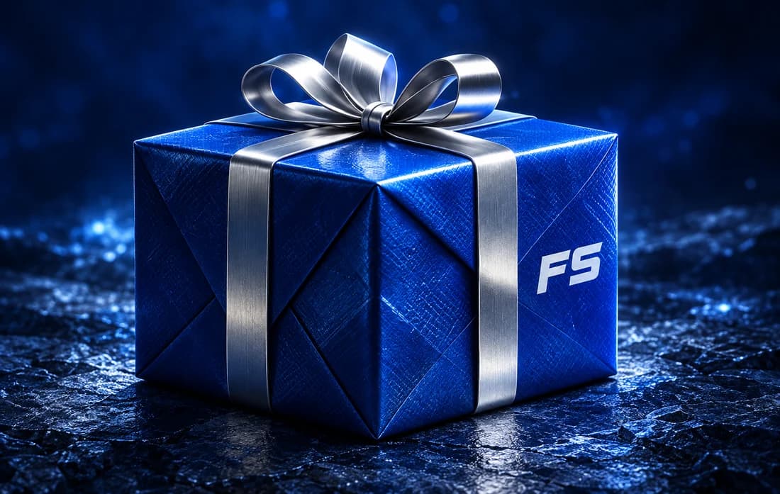 Presente azul FS Casino com laço prateado